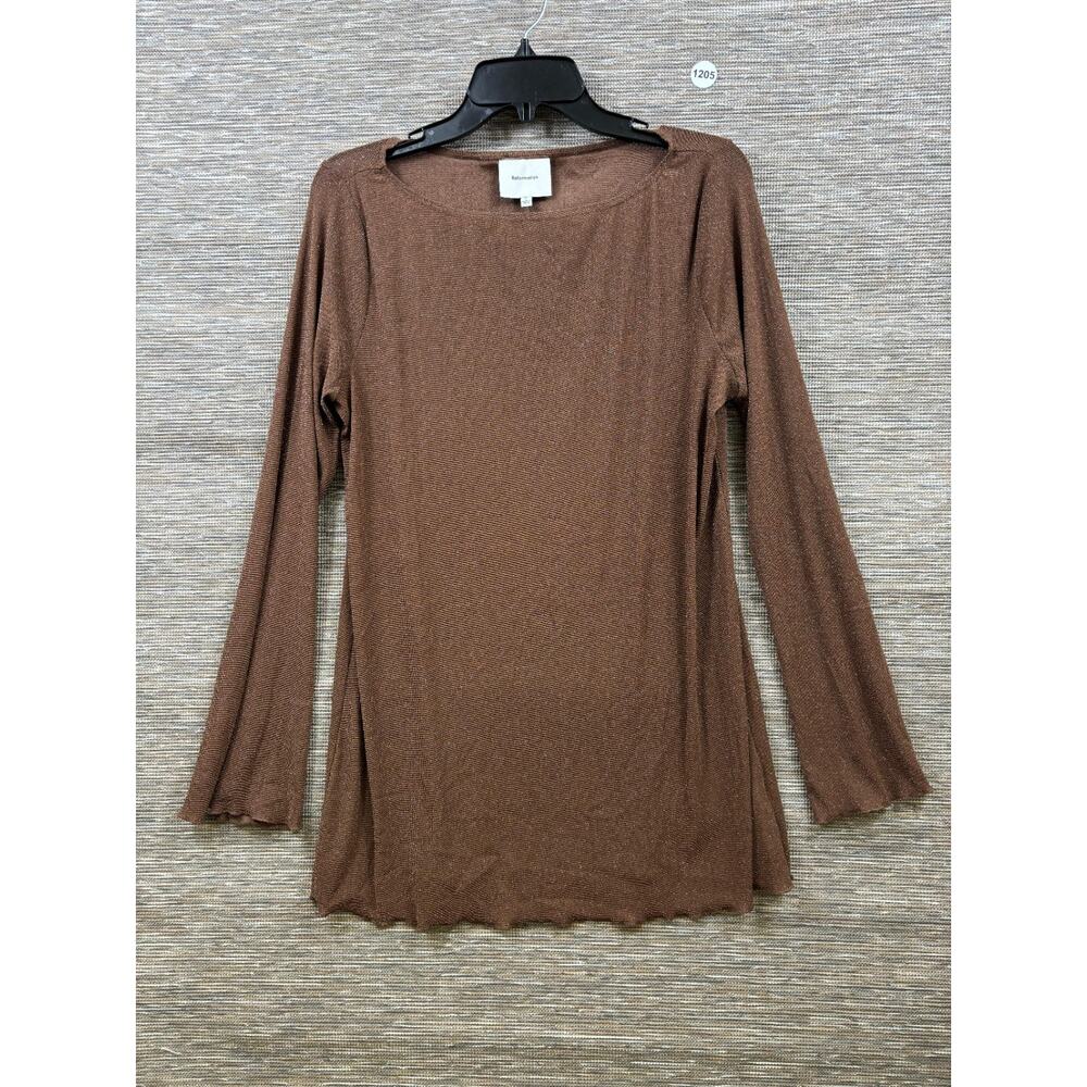 Reformation Top Womens Size L Brown Boat Neck Long Sleeve Sparkle